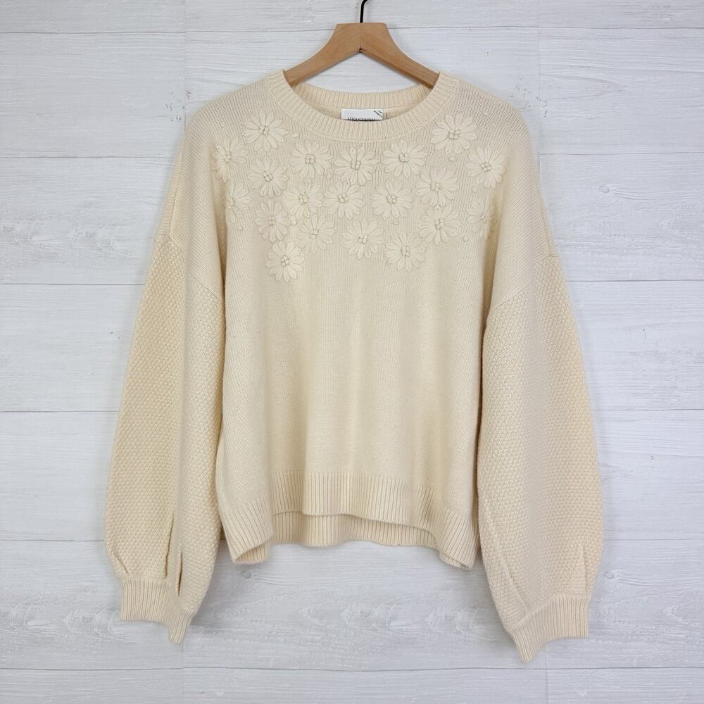 Tuckernuck Hyacinth House Cream Floral Appliqué Crewneck Sweater